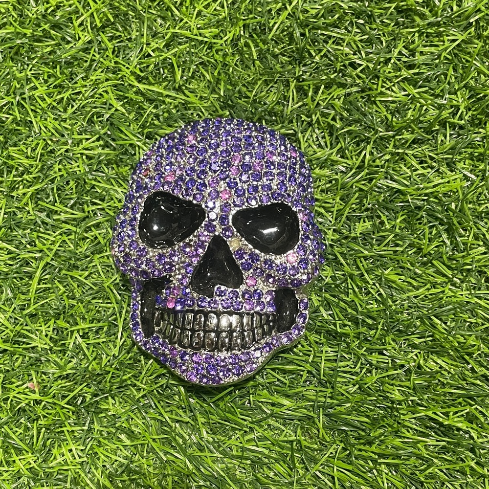 Purple Rhinestone Skull Belt Buckle